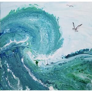 Art Print from my Original Work 12" x 12" "Ocean Wave & Seagulls" Acid Free